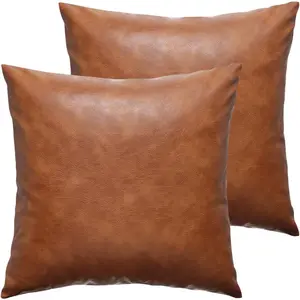 Faux Leather Throw Pillow Covers 18X18 Inch Set of 2 Brown Outdoor Modern Farmhouse Solid Decorative Pillow Covers for Room Couch Living Bedroom Bed Sofa