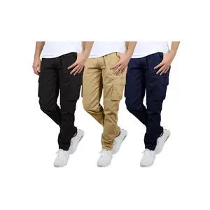 Men's 3 Pack Flex Stretch Cotton Cargo Pants Casual Menswear Belt Spandex