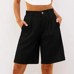 luvamia Shorts for Women High Waisted Linen Dressy Casual Pleated Wide Leg Summer Shorts with Elastic Waist