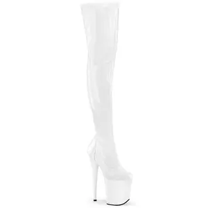 8 Inch Heel FLAMINGO-3000 White Patent Boot Platform
