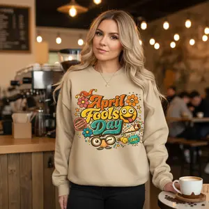 April Fools Day Crewneck Sweatshirt – Funny April 1st Retro Graphic, Clown Emoji Prank Design, Joke Humor Pullover, Sublimation Print, Comfy Holiday Sweatshirt
