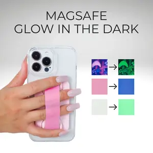 PRO for MAGSAFE GLOW IN THE DARK - Removable Magnetic Phone Grip: Magnetic Grip, Kickstand, Wireless Charging Compatible, Silicone Strap, Securely Attaches to MagSafe-Compatible Cases, Easy On/Off, Stronger Magnets