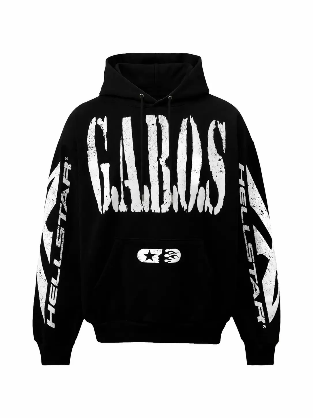 Carros Hellstar Racing Graphic Hoodie, Distressed Letter Sleeve Print Pullover, Y2K Motorsport Streetwear Hoodie