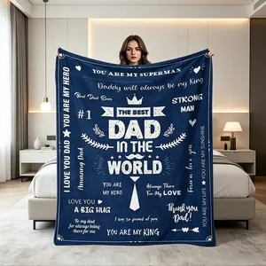 Deep Blue Father Quote Blanket, Heartwarming Gift for Dad, Creative Digital Print Car Blanket, Holiday Gift, Multi-Purpose Outdoor Travel Blanket, Heartfelt Gift Blanket, Letter Print Blanket
