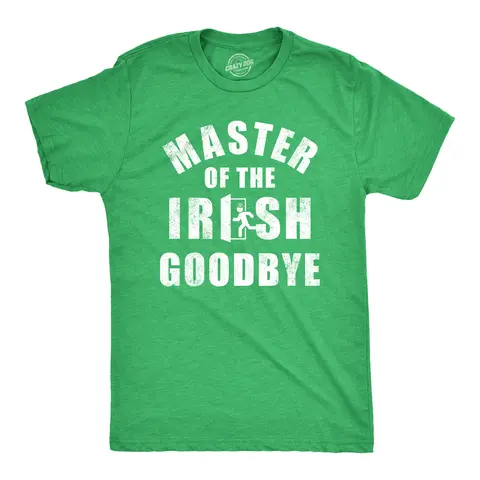 Mens Master of The Irish Goodbye T Shirt Funny Ditching Leaving Joke Tee for Guys Mens Funny T Shirts Cool Vintage Graphic Tees Saint Patrick's Day Shirts for Men Funny Sarcastic Short Sleeve Novelty Tees for Green -
