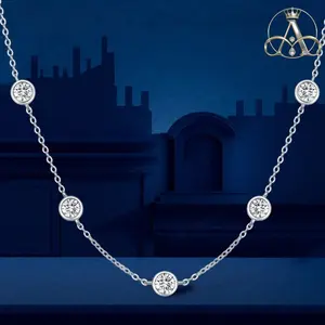 Aurelia Crest 5mm 5 Stones Bubble Moissanite Necklace Certified Original 18k Gold Plated 925 Silver Diamond Choker Chain for Women Jewelry