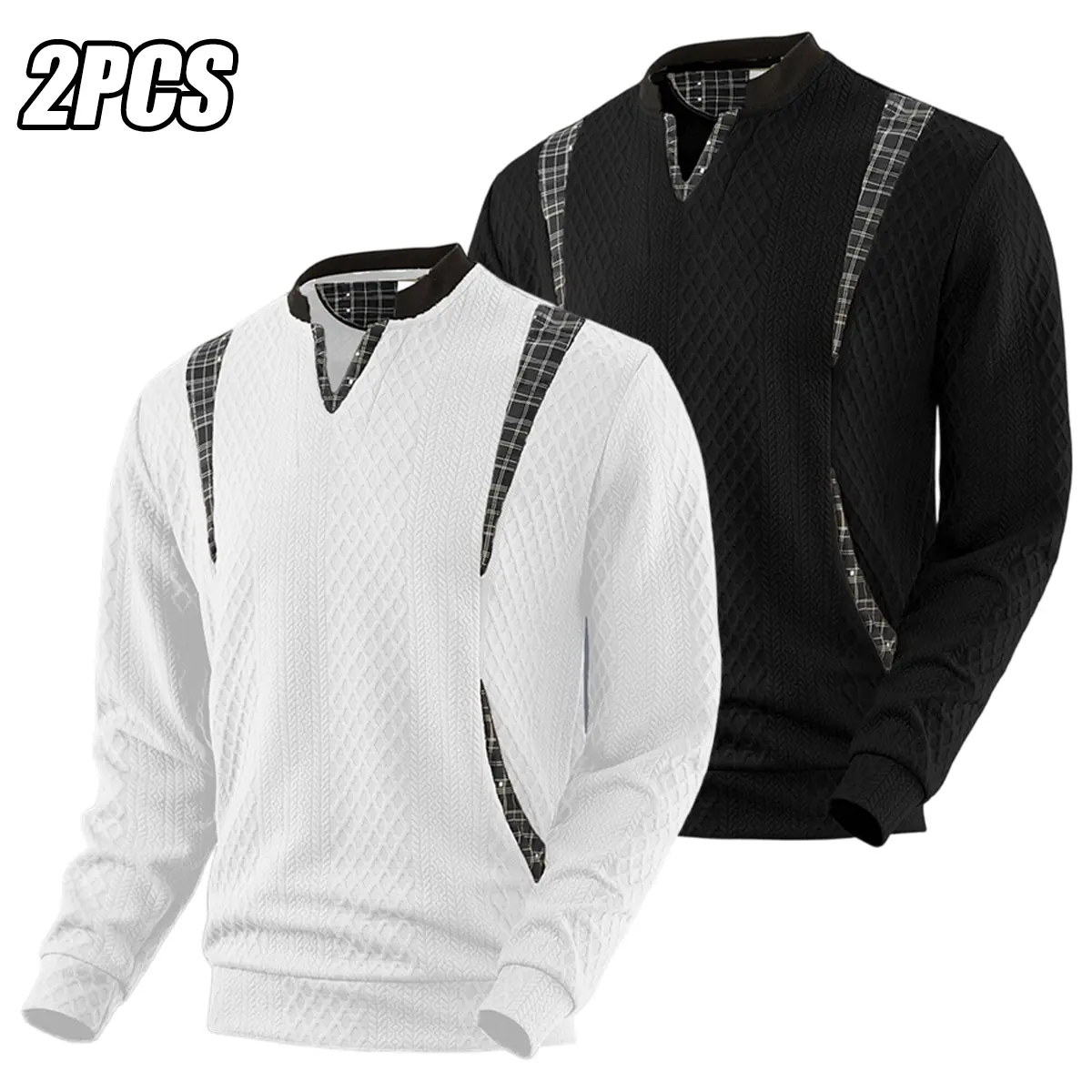 Men’s 2PCS Casual Crew Neck Sweatshirt Set - Loose Fit, Long Sleeve, Color Block, Soft Breathable, Timeless Versatile, Modest Basics, Cute Retro Party Holiday Wear, Machine Washable, Unisex Tops (Blue, Black, Navy, White, Gray, Khaki)