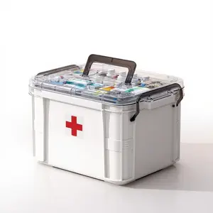 Double Layer Medicine Storage Box with Lid & Handle, Waterproof Durable Organizer for Home Bedroom Bathroom Office