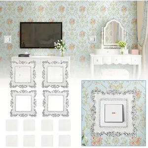 2/4pcs retro floral light switch stickers - plastic resin self-adhesive rectangular cover with ornate white and gold patterns, no wires required for home wall switch board decoration, luxury design, exquisite pattern, Decorative Wall Sticker