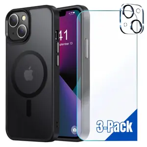 Entronix Bundle Compatible with iPhone 15 Plus - [Magnetic] Translucent Matte Case, 1 Screen Protector & 1 Camera Lens Protector