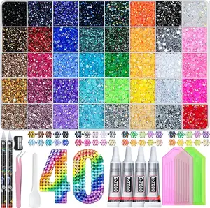 bedazzling kits,50000Pcs Bedazzling Kit with Rhinestones 3mm,Bedazzler Kit Resin Rhinestones Nail Gems & Glitter Gem Art Supplies, Diamond Art Kits Accessories with Pickup Pen, 4pcs 10ml B7000 Glue,  40Colors