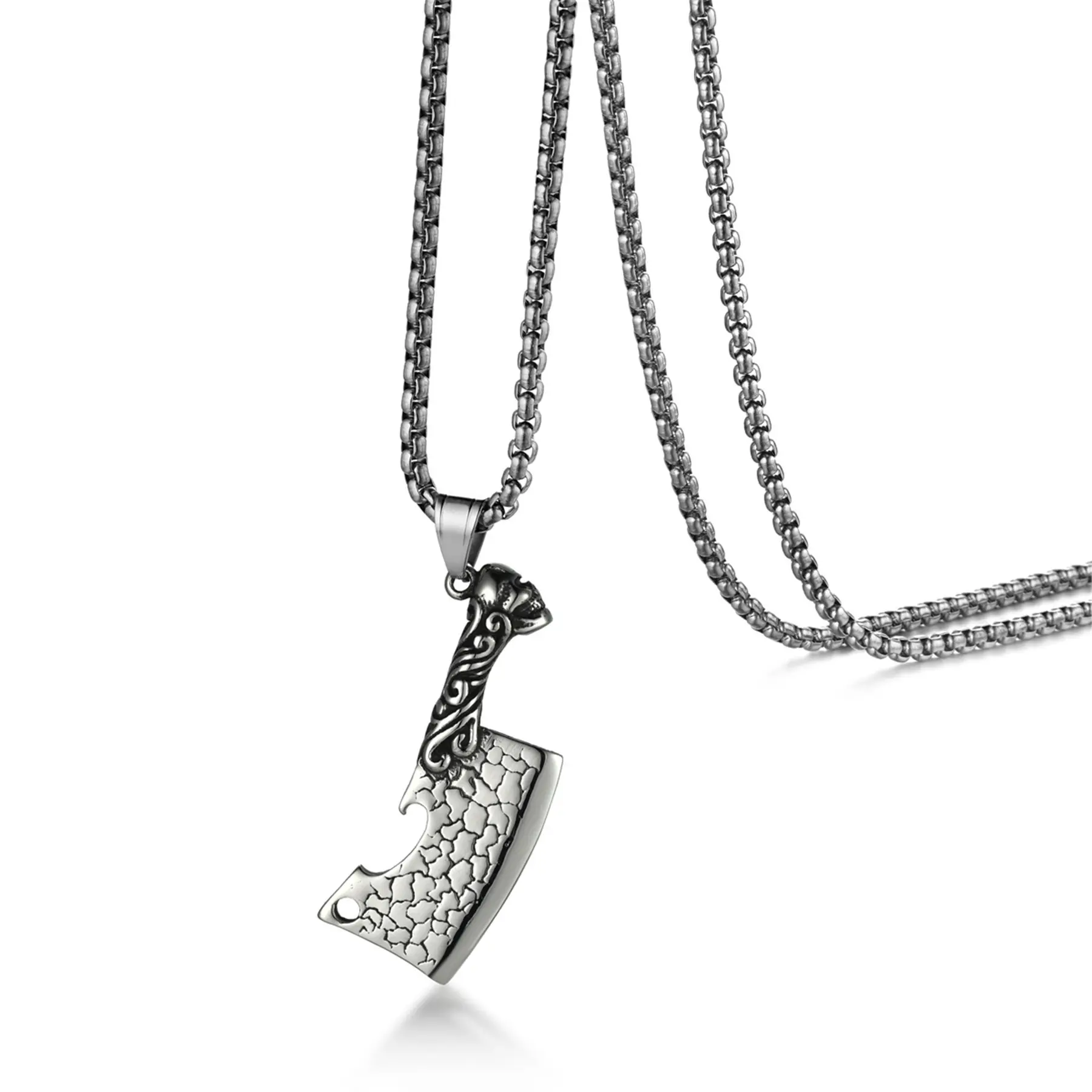 OIDEA Men's Punk Biker Cracked Knife Pendant Necklace, Stainless Steel with Functional Bottle Opener and 22-Inch Wheat Chain, Bikers, Collectibles, Everyday Masculine Wear, 2.3" X 0.9", Rust-Resistant, Rock Punk, Birthday, Casual, Comfortable