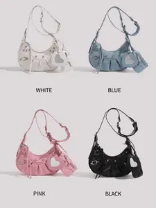 Paris Motorcycle Bag Set, Retro Style Moon Shape Shoulder Clutch, Rivet Crossbody Bag for Teen Girls & College Students, All Seasons, Casual Trendy Bag