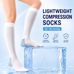 ISUNIE 2 Pairs High Compression Socks for Women, 20-30 mmHg Knee-High Graduated 352N Ultra-Thin Socks, Lightweight Breathable Summer Sheer Cool Comfort Leg Support for Travel, Work, Daily Wear