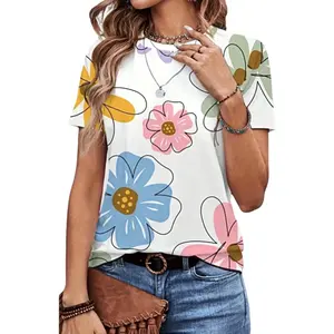 Flamingals Floral Print Round Neck Short Sleeve T-Shirt Summer Vibes