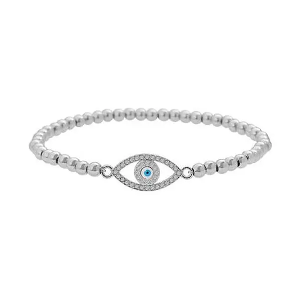 Stately Steel Cubic Zirconia Evil Eye Ball Chain Stretch Bracelet Stately Steel Cubic Zirconia Evil Eye Ball Chain Stretch Bracelet
