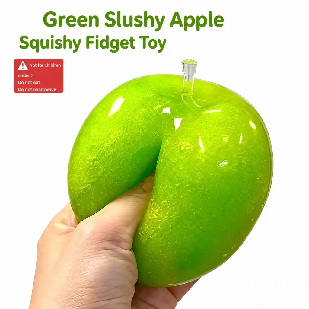 Green Apple Slushie Squish Toy Set - Crunchy, Soft, Moldable Non-Rebound Squeeze Fidget Toys for Sensory Stress Relief, Desktop ASMR Play, Teen & Adult Birthday Party Favors