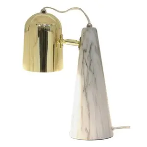 Ceramic Contemporary Cone Task Table Lamp Faux Carrara Marble Base Gold Shade