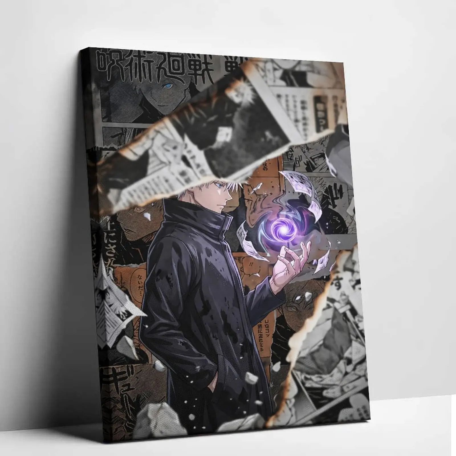 Jujutsu Kaisen Satoru Gojo Hollow Purple Artistic Canvas Wall Print, Gojo Anime Manga Poster, Dark Japanese Home Decor for Gaming Room