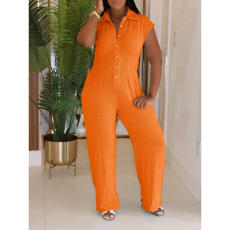 Women's 2025 New Fitted Solid Color Sleeveless Slim Shirt Jumpsuit - Lady's Casual Everyday Fashion Striped Lapel, Straight Leg Pants & Light Check Overalls (Sports & Outdoor Clothing Set), Women's Fashion, Slim Fit, Female, Piece, Straight Legs, Cold Was