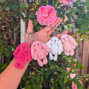 Pastel Bunny Crochet Plush Keychains | Plush Amigurumi Rabbit Bag Charm | Cute Kawaii Animal Keyring | Soft Toy Gift for Her