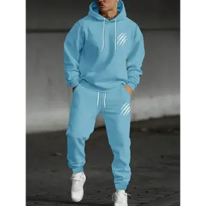 Men's Printed Hoodie And Drawstring Waist Sweatpants Two-Piece Set