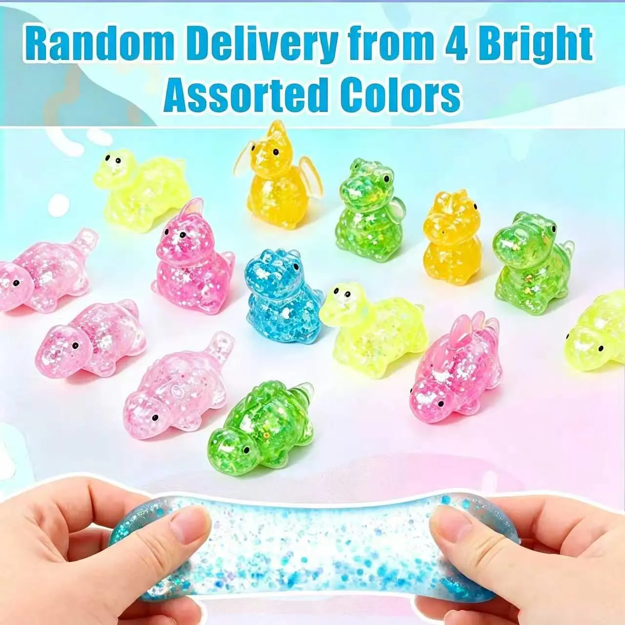 4PCS Unisex Mini Dinosaur Squishy Toys - Flexible Glitter Flow Sensory Toys for 3–4 Yrs Kids, Stress Relief for Adults, Party Favors, Classroom Rewards, Birthday Gift Goodie Bag Stuffers (Assorted Varieties)