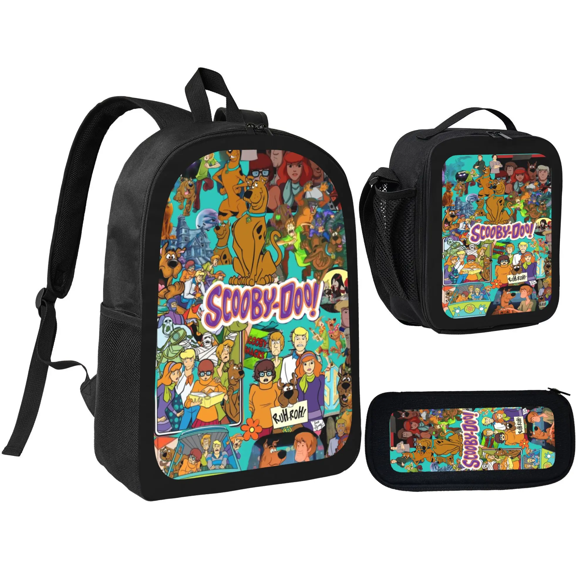 SCOOBY-DOO Stuff Child School Backpack with LunchBags ,Pencil Bags ,School Bags for Boys Girls Best Gift B