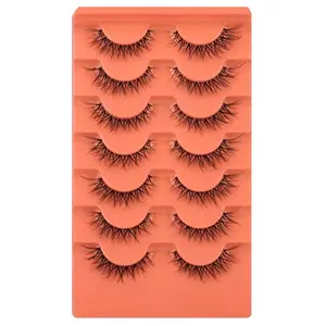 7 Pairs Natural False Eyelashes, Fluffy Curly Thick Faux Eyelashes, Natural Look Lashes, Portable Makeup Tool for Women Girls