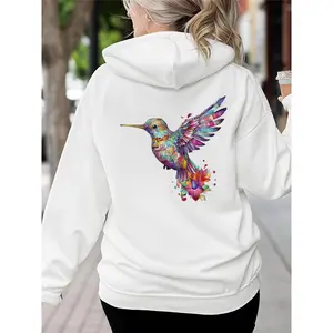 Women's Hummingbird Hoodie Long Sleeve Cute Floral Graphic Print Hooded Funny Bird Lover Gift Soft Casual Streetwear Fashion