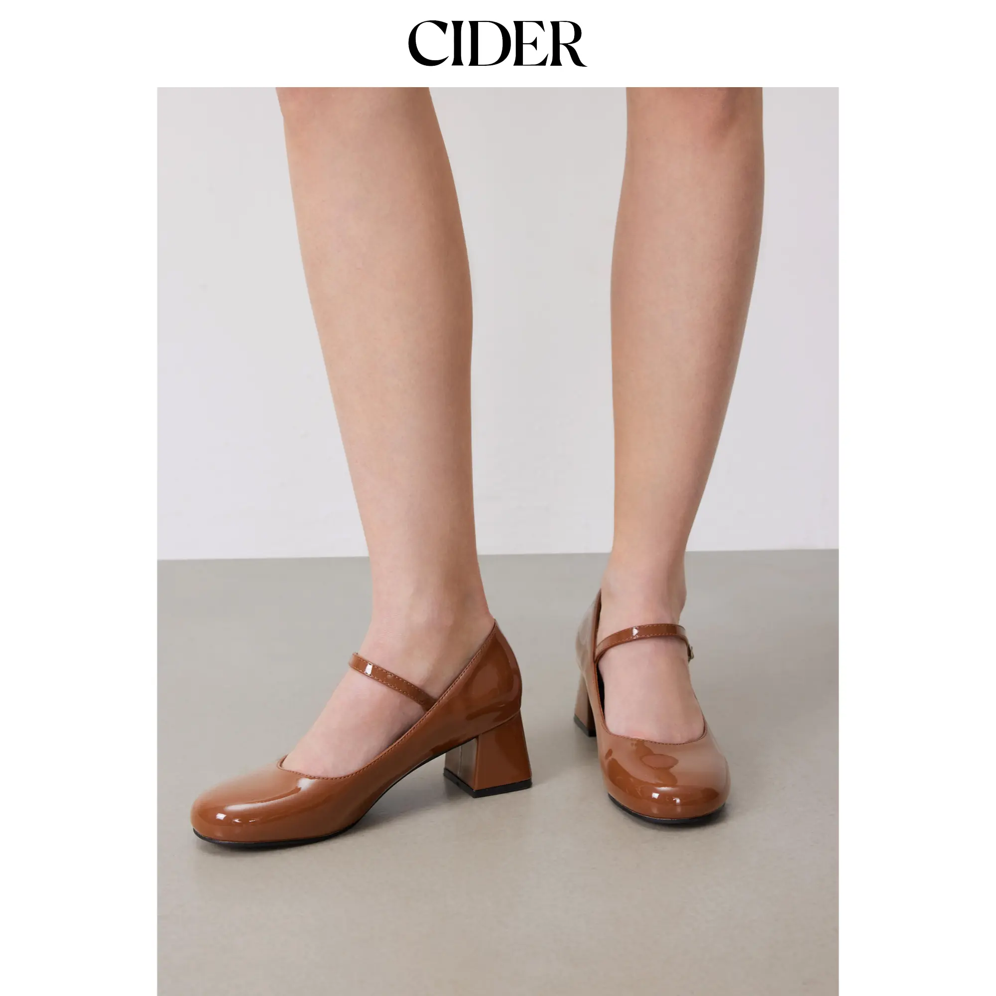 Cider Faux Patent Leather Chunky Heeled Mary Jane Shoes