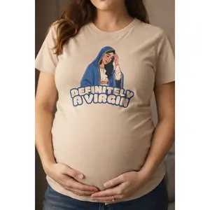 Definitely A Virgin Shirt, Funny Christian Tee, Virgin Mary Graphic T-Shirt, Catholic Humor Shirt, Faith Based Gift, Religious Humor Tee