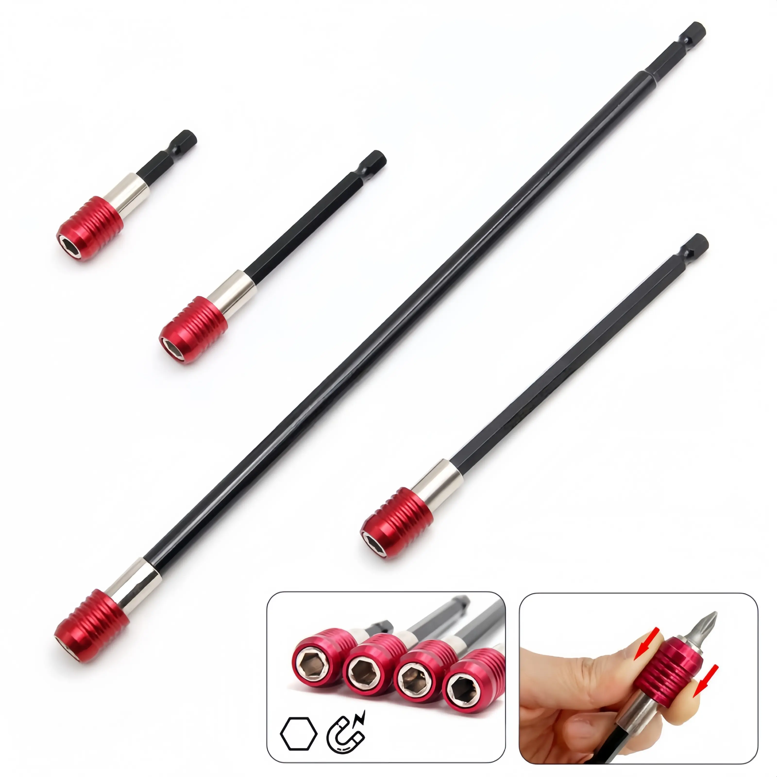 Nanwei Magnetic Drill Bit Extension Holder, 2/4/6/12 Inch 1/4" Hex Quick Release CR-V Steel Bit Extender, Impact Driver Screwdriver Bit Holder, Drill Extender for Tight Spaces, Handyman Repair Tool