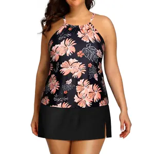 Yonique Women Two Piece Plus Size Tankini with Skirt Tummy Control Bathing Suits High Neck Swimsuits  SwimWeek  summervibes