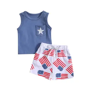 Toddler Baby Boy 4th Of July Outfit Solid Color Star Printed Shirt Tank Top American Flag Trunks Shorts Fourth Of July Clothes