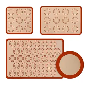 4-Piece Silicone Baking Mat Set — Silicone Baking Tools, Rolling Mats, Non-Stick Reusable Baking Mats, Oven Liners, Macaron Mats — Food-Grade Round & Square Mats, Ideal for Baking Macarons, Cookies, Bread, and Pastries