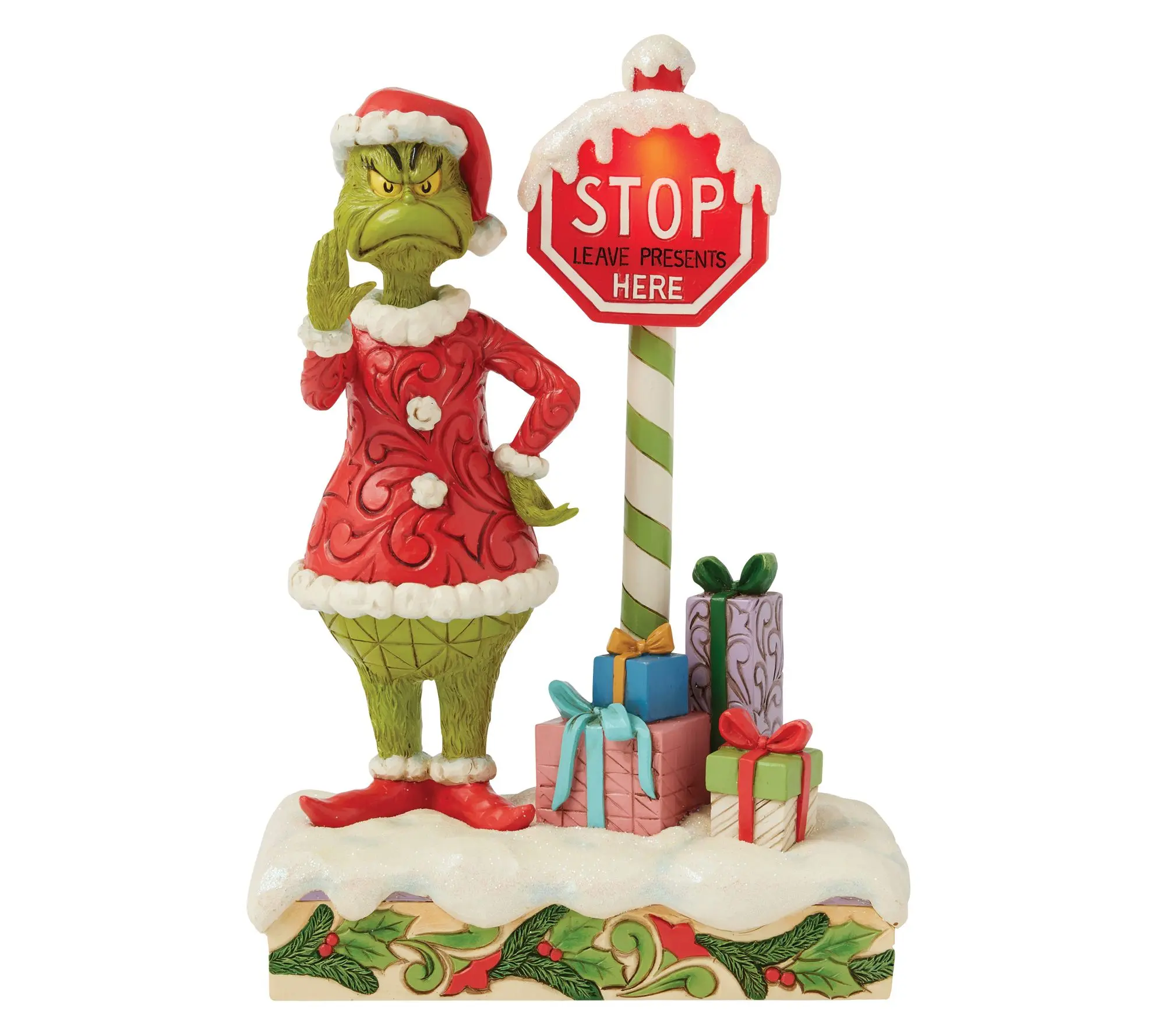 Jim Shore Grinch by Stop Sign LED Christmas Figurine 9.4in H Jim Shore Grinch by Stop Sign LED Christmas Figurine 9.4in H