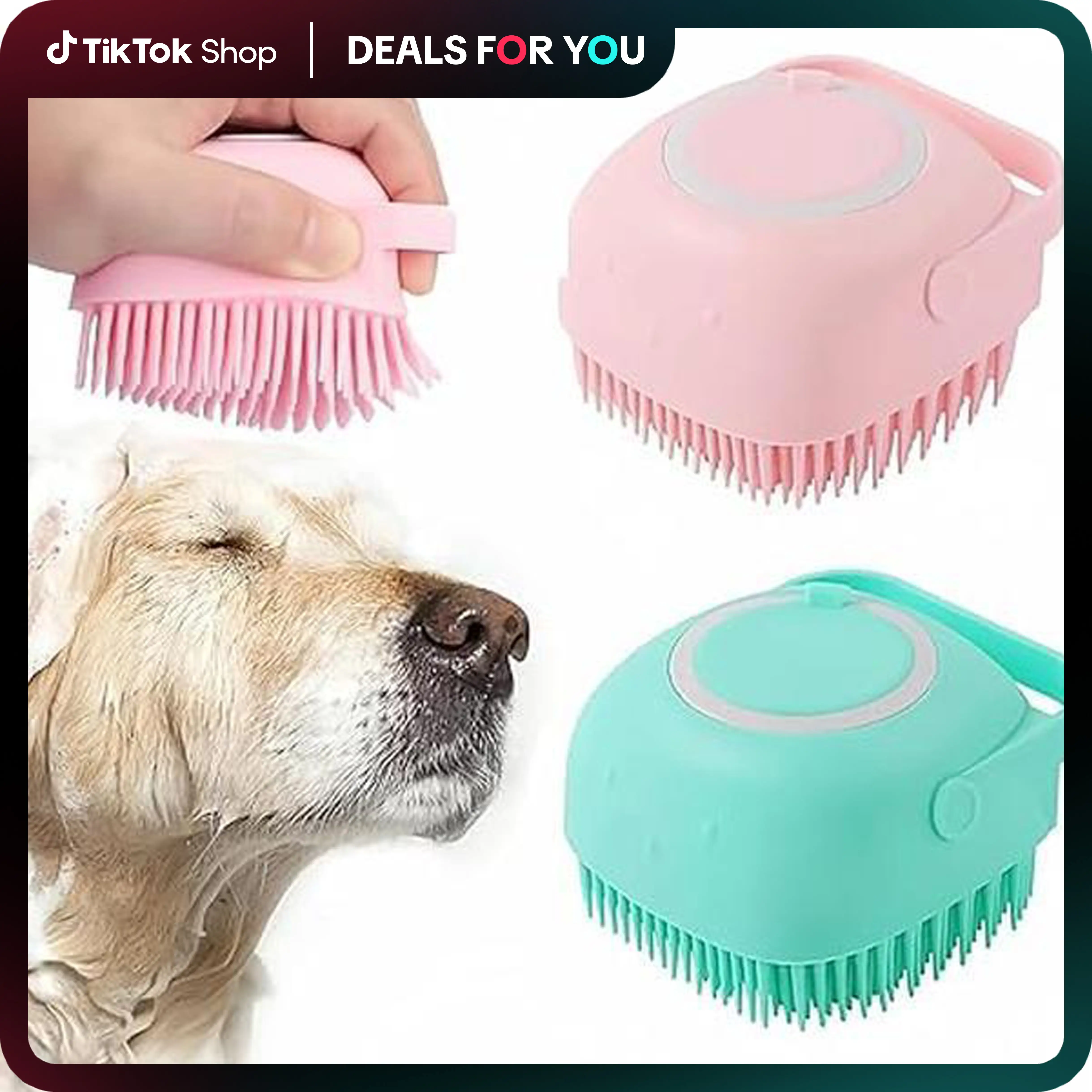 Pet Bath Brush, Silicone Massage Brush with Shampoo Dispenser, Ideal Bath Accessories for Dogs & Cats