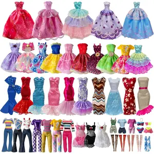 19 Pcs Doll Clothes and Accessories for 11.5 Inch Girl Dolls Outfit, Random 3 Stylish Dresses, 4 Tops, 4 Pants, 3 Evening Dresses, 1 Wedding Dress, 2 Swimsuits, 2 Pairs of Stockings