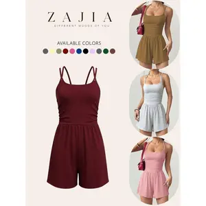 2026 Summer Adjustable Strap Casual Womenswear Solid Tube Top Romper, Comfortable Wide-Leg Shorts, Perfect for Daily Wear, Stylish and Versatile