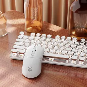 EWEADN Wired Typewriter Keyboard and  Combo, Typewriter Style Mechanical Gaming Keyboard,104  Backlit LED Keyboards, Media Control Knob, Wired Keyboard White  for Windows//PC-White