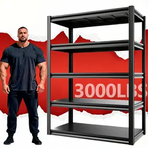 Five-Tier Heavy-Duty Adjustable Industrial Shelving 3000-Pound Capacity Garage Warehouse Storage Racks Steel Shelving for Shops Basements Garages Screw-Free Assembly Multi-Purpose Storage Racks