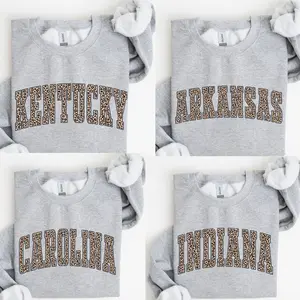 Leopard Camo State College Sweatshirt – Sport Grey, Custom Your Team, State College Varsity Name, Gift for Fans, Womenswear & Menswear