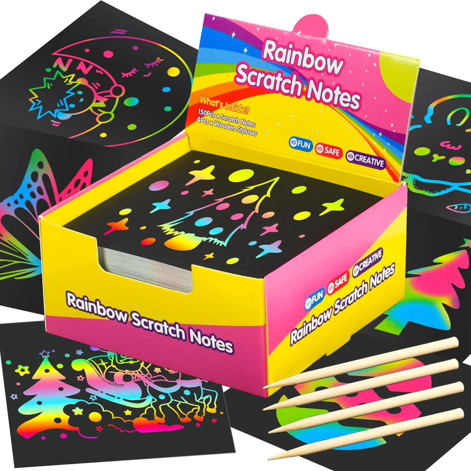 Rainbow Scratch-Off Paper Office Stationery - 100 Sheets, Kids 4-12 Art Supplies, Back to School Crafts, Party Favors
