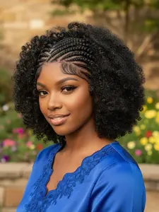 8 Inch Full Lace Front Braided Wig, Afro Curly Ends, V-Shaped Parting, Premium Synthetic Hair, Effortless Daily Fashion