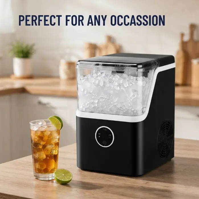Nugget Ice Maker Countertop, 33 Lbs/24H Portable Ice Maker Machine, 6–13 Min Ice Making, 1.5L Water Tank, 9 Nugget Ice Cubes per Cycle, Compact Ice Maker for Home, Kitchen, Office, RV & Bar