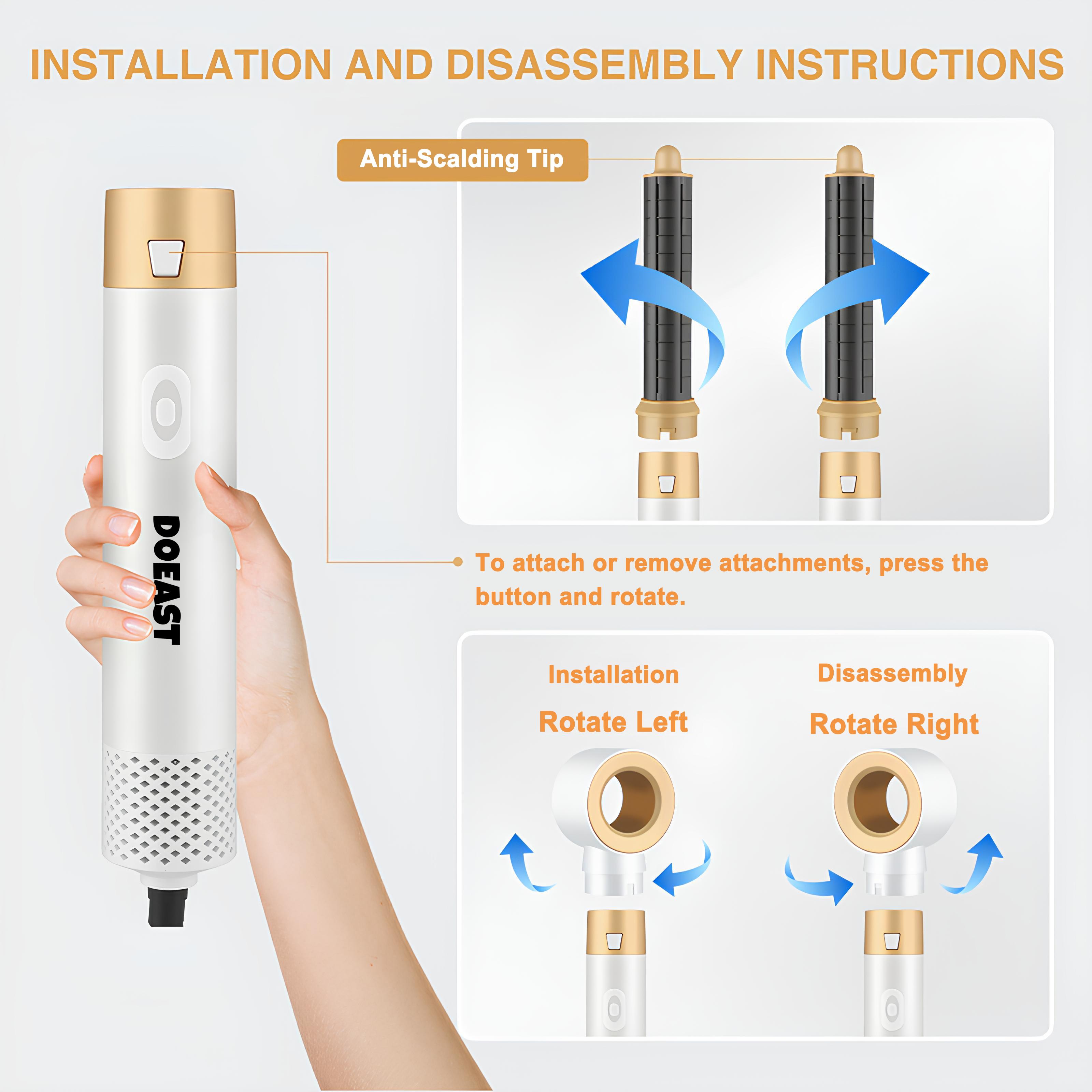 DOEAST US Seller 5-in-1 Hair Styler & Hair Dryer Set with Millions of Negative Ions Features Auto Hair Curler, Detachable Comb Heads, Curling Iron, Hair Straightener, Volumizer, Hot Air Brush & Air Curler All-in-One Hair Styling Tools,  Gift for Girls