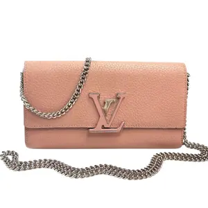 Pre-owned Louis Vuitton Leather Crossbody Bags Pink Taurillon Capucines Wallet with Chain
