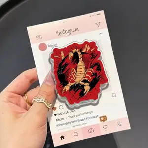 Red and Cream Cosmic Scorpion MagSafe Phone Grip,  Aesthetic Magnetic Phone Holder, Kawaii Scary Fan Gift , Kindle Accessories sticky Baby mount Library Card Flower-Shaped Multi-Functional Stand Universal Car Double-Sided Octo Adjustable Portable Monitor