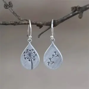 Exquisite Retro Dandelion Drop Earrings Women's Engagement Wedding Jewelry Statement Earrings